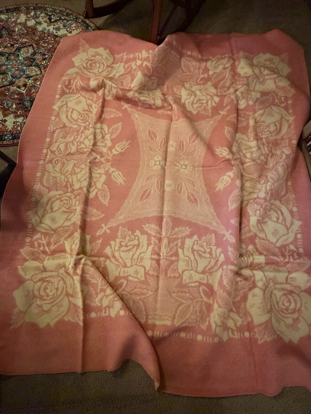 Vintage JC Penney Golden Dawn Reversible Wool Blanket 70 x 62 - Picture 2 of 9